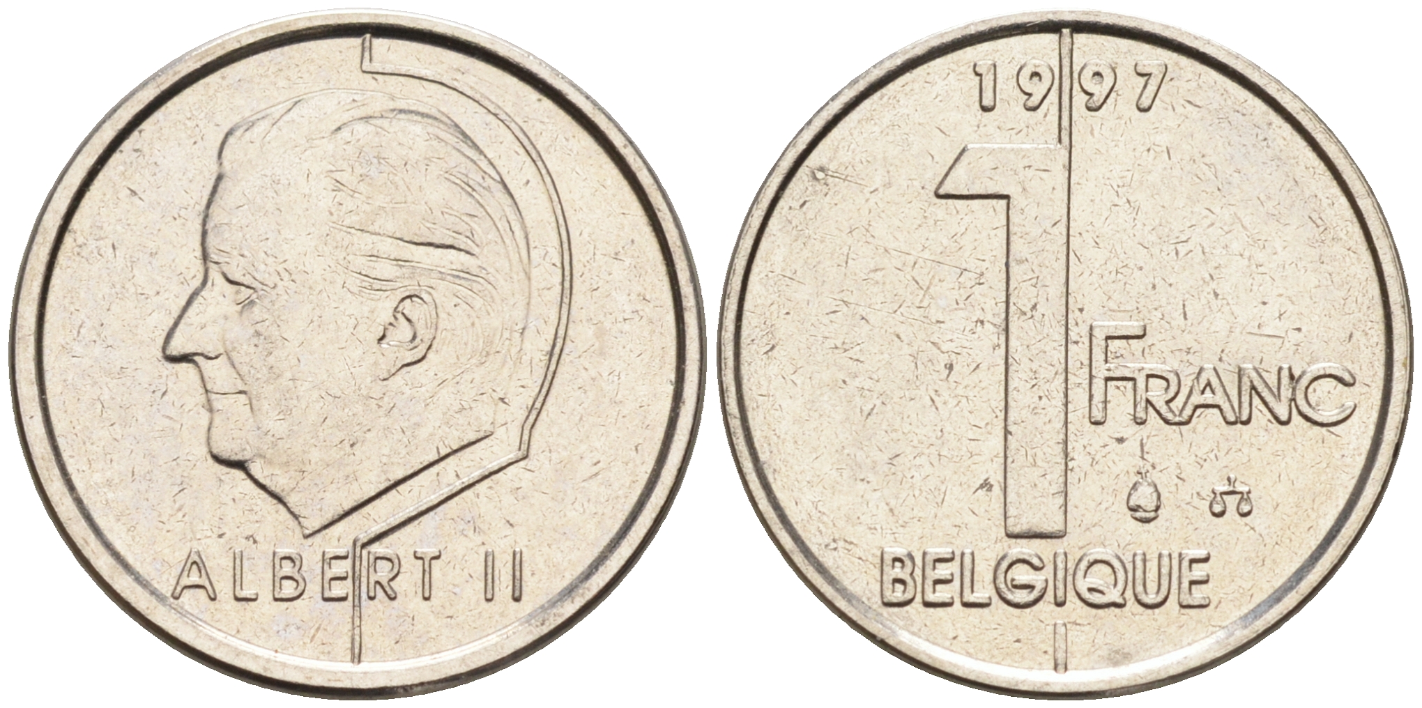 Бельгия 1 франк 1997 BELGIQUE KM 187 железо плакированное никелем 4594-568