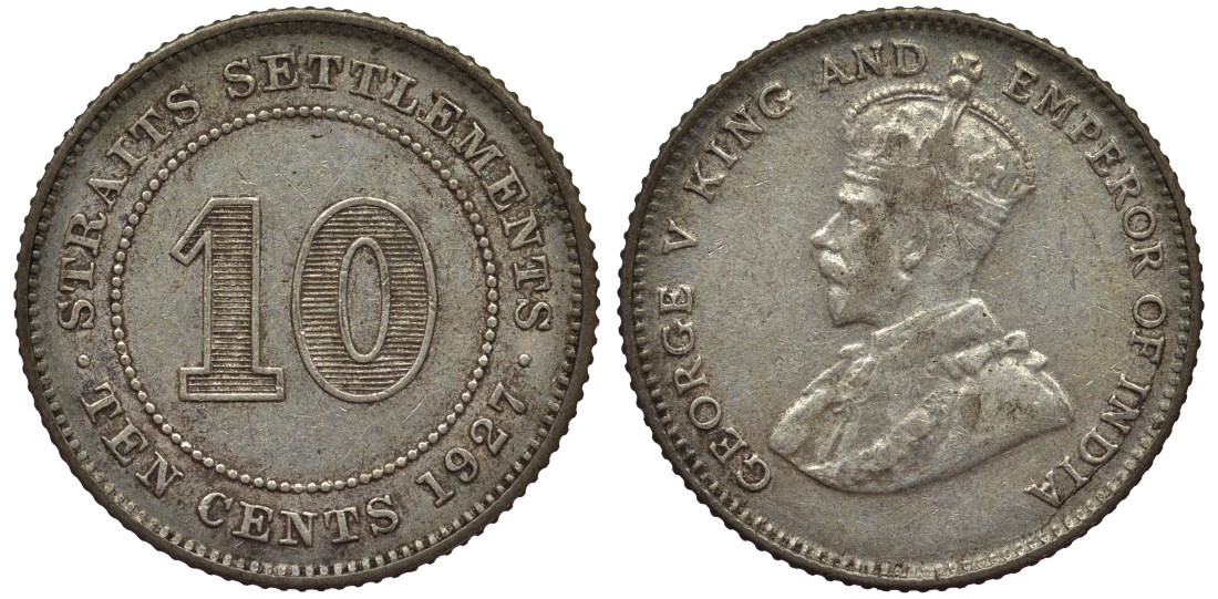 Стрейтс-Сетлментс 10 центов 1927 Георг V (1910-1936) КМ 29b серебро 53-636