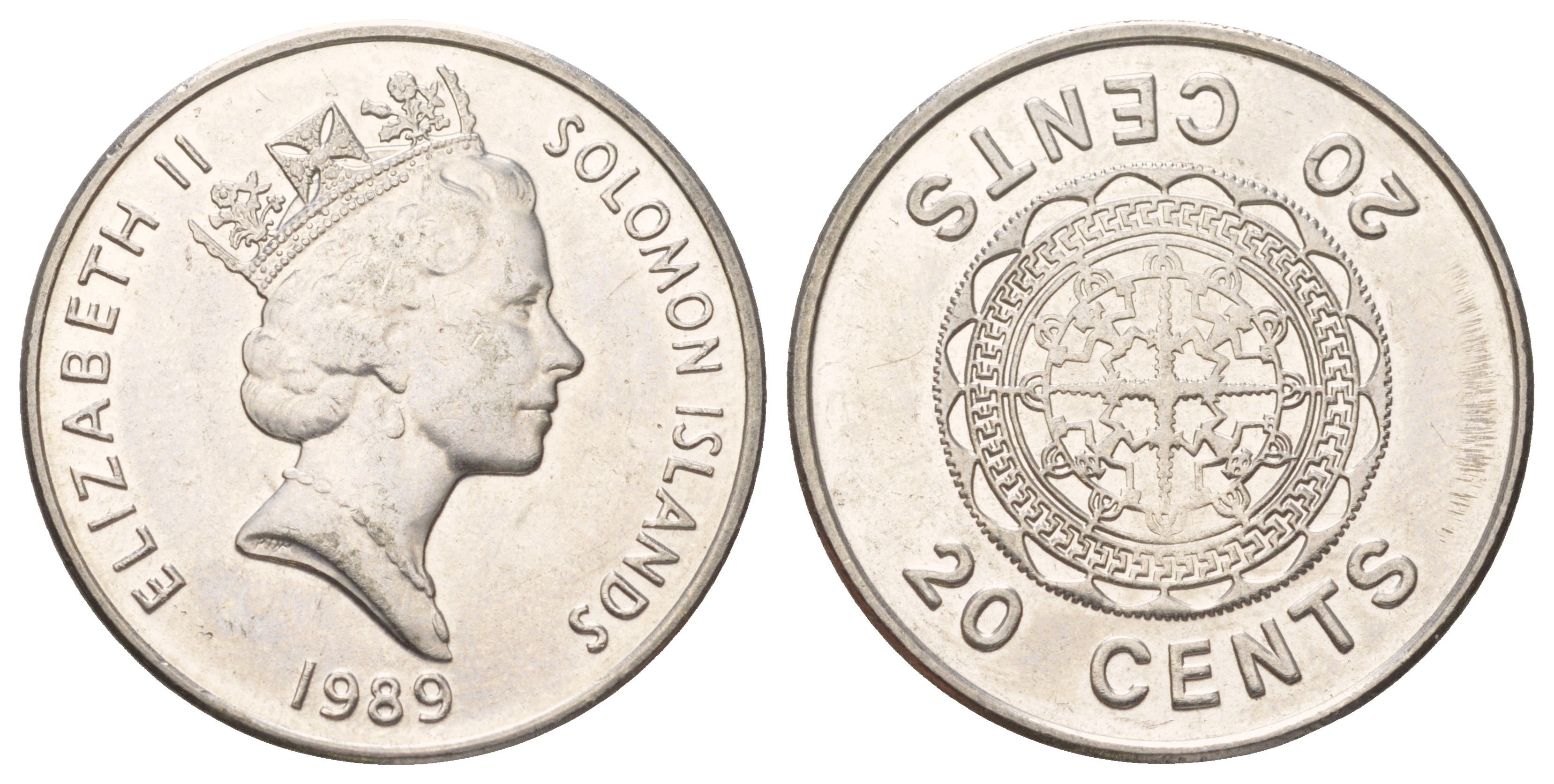Соломоновы Острова 20 центов 1989 KM 28 сталь плакированная никелем UNC 4624-117