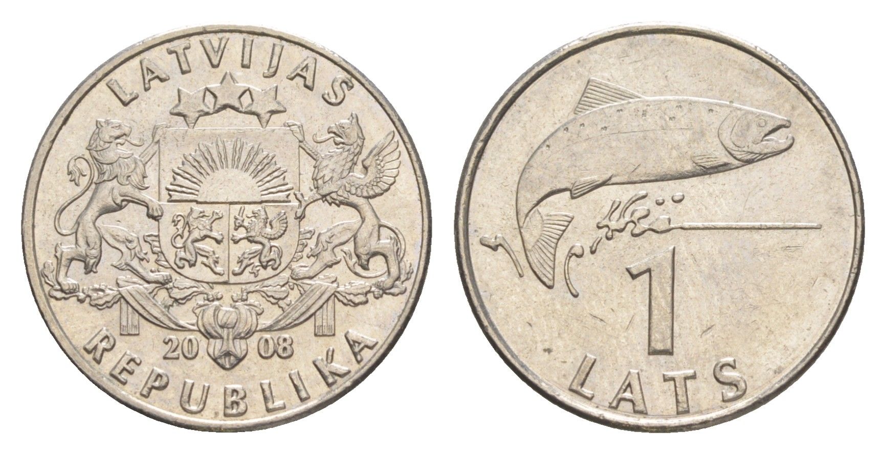 Латвия 1 лат 2008 KM 12 медно-никель 3996-1064