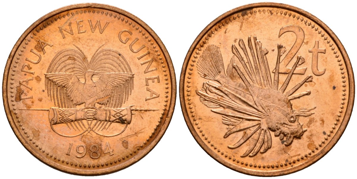 Папуа-Новая Гвинея 2 тойя 1984 Елизавета II (1953-) KM 2 бронза 4571-314
