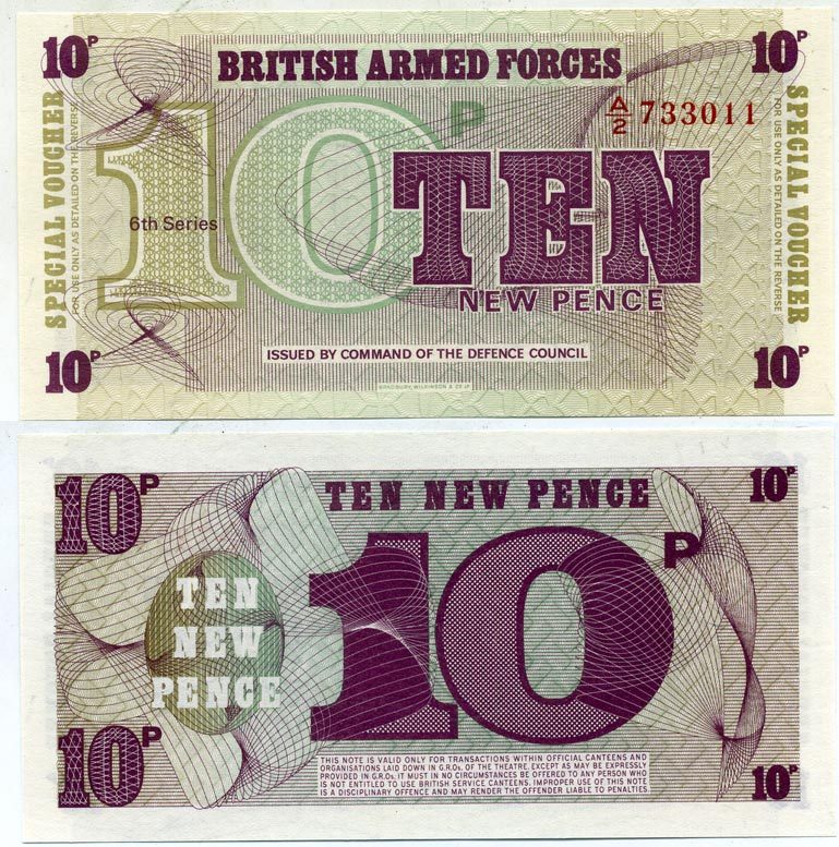 АНГЛИЯ 10 ПЕНСОВ 1972 6 СЕРИЯ, ДЛЯ ВООРУЖЕННЫХ СИЛ Pick М45 бумага UNC (ПРЕСС) 7552-54-1