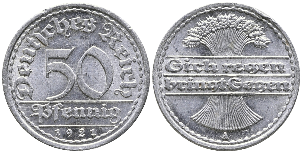 ГЕРМАНИЯ 50 ПФЕННИГОВ 1921 A KM 27, J. 301 алюминий 24-1037