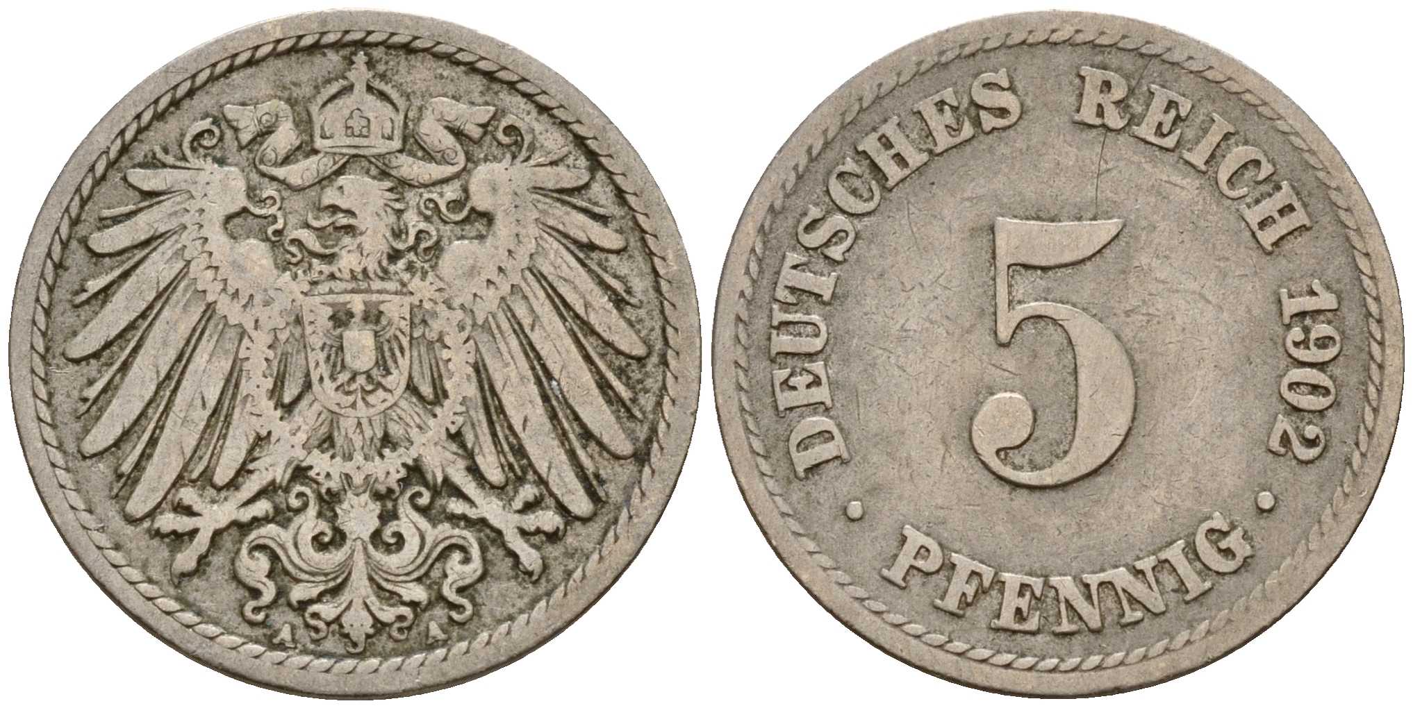 Германия 5 пфеннигов 1902 A J.12, KM 11 медно-никель    4598-1129