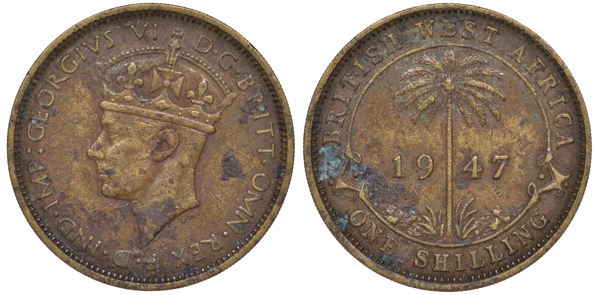 Британская Западная Африка 1 шиллинг 1947 H, Георг VI KM 23 никель латунь 25-1341
