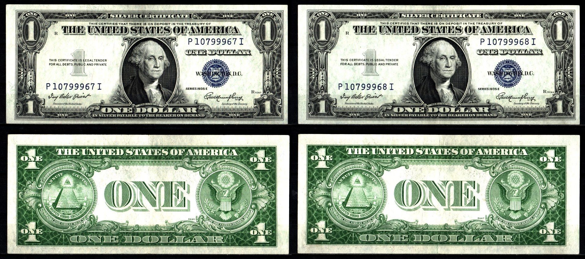 США набор из 2 банкнотс с номерами подряд. 1935 Серия E. Джордж Вашингтон Pick 416 D2 e бумага 2119-19-1-1