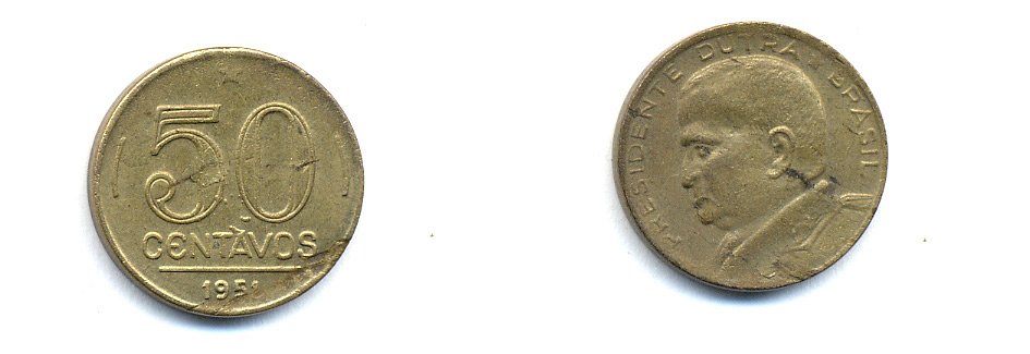 БРАЗИЛИЯ 50 СЕНТАВО 1951 ГЕНЕРАЛ ЭУРИКЕ ГАСПАР ДУТРА KM 563 алюминевая бронза 76-1042