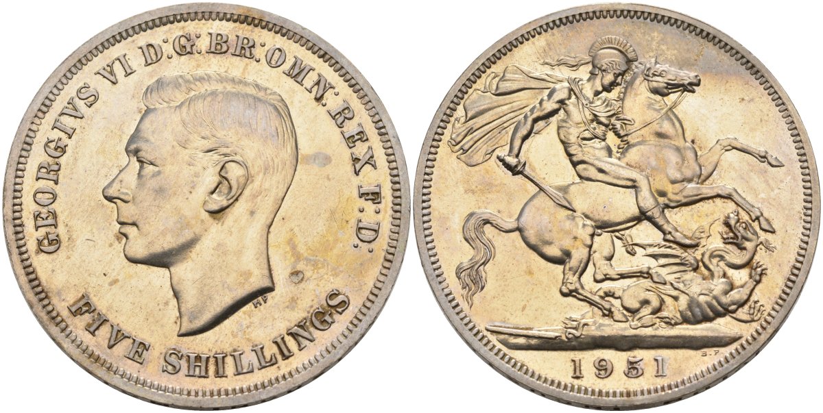 Великобритания 1 крона 1951 фестиваль Британии, Георгий Победоносец, Георг VI (1937-1952) KM 880, Spink 4111 медно-никель Prooflike 1518-1534