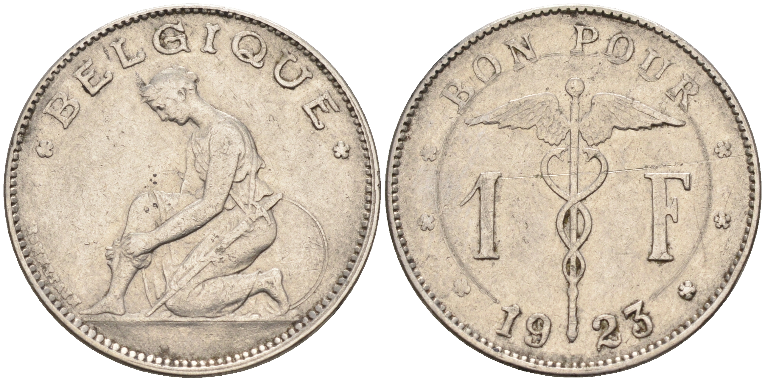 Бельгия 1 франк 1923 Belgique, Альберт I (1909-1934) KM 89 никель 4592-514