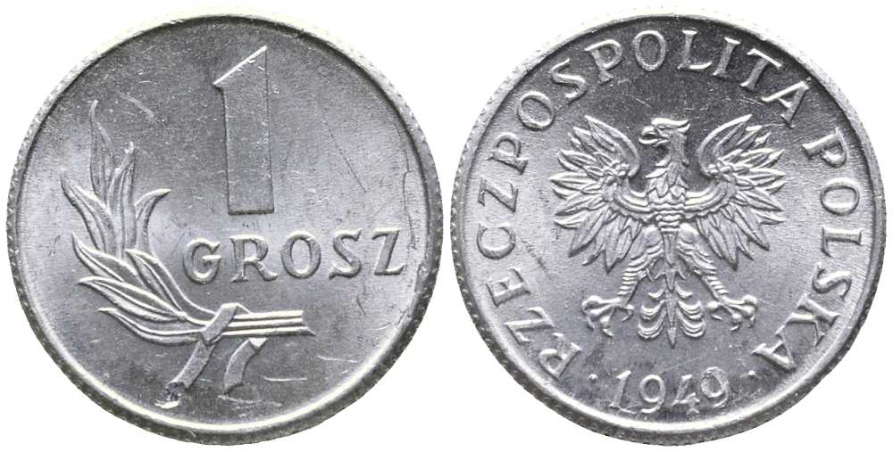 ПОЛЬША 1 ГРОШ 1949 KM 39 алюминий UNC 105-958