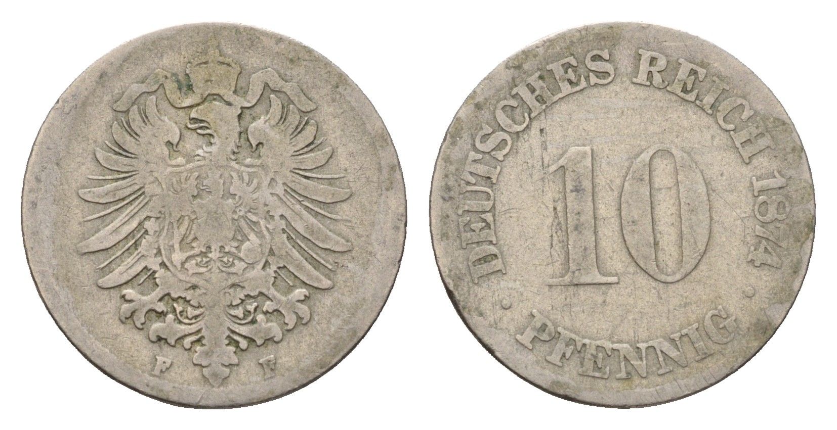 Германия 10 пфеннигов 1874 F, Вильгельм I (1871-1888) KM 4, J. 4 медно-никель 4636-532