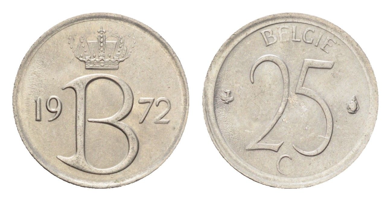 Бельгия 25 сантимов 1972 Belgie, Бодуэн I (1951-1993) KM 154 медно-никель 4705-355