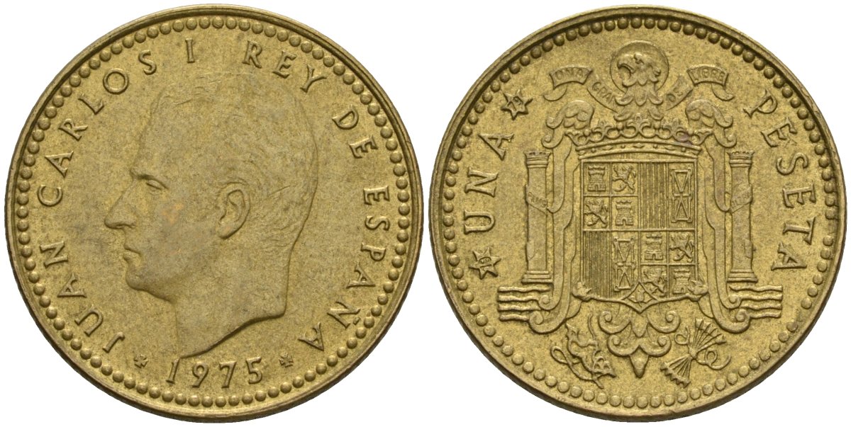 Испания 1 песета 1975 (79) Хуан Карлос I (1975-2014) KM 806 алюминиевая бронза 4604-222