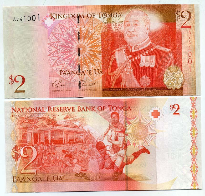 Тонга 2 паанга ND (2009) король Тупоу V, школа, регби Pick 38 (1) бумага UNC (пресс) 449-25-3