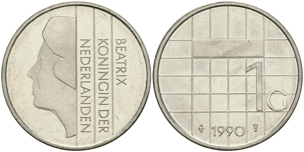 Нидерланды 1 гульден 1990 Беатрикс (1980-2013) KM 205 никель UNC 4579-426