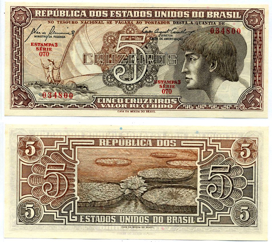 Бразилия 5 крузейро 1961 подпись 8, серия 70 Pick 166а бумага UNC (пресс) 8603-36-1-2