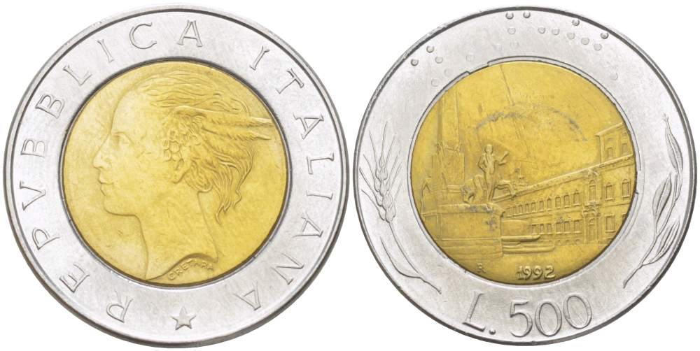 ИТАЛИЯ 500 ЛИР 1992 R KM 111 биметалл 4529-247