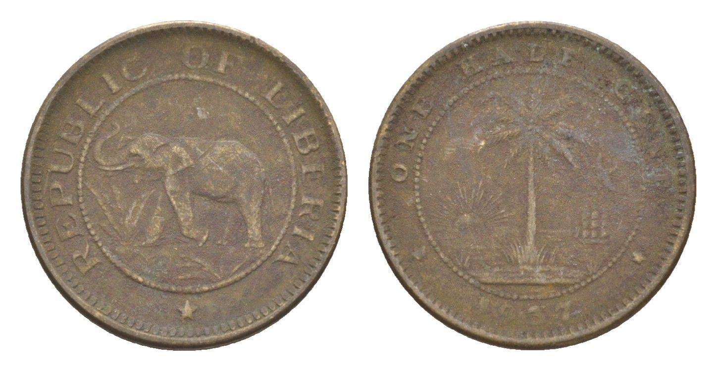 Либерия 1/2 цента 1937 KM 10 латунь 4614-848