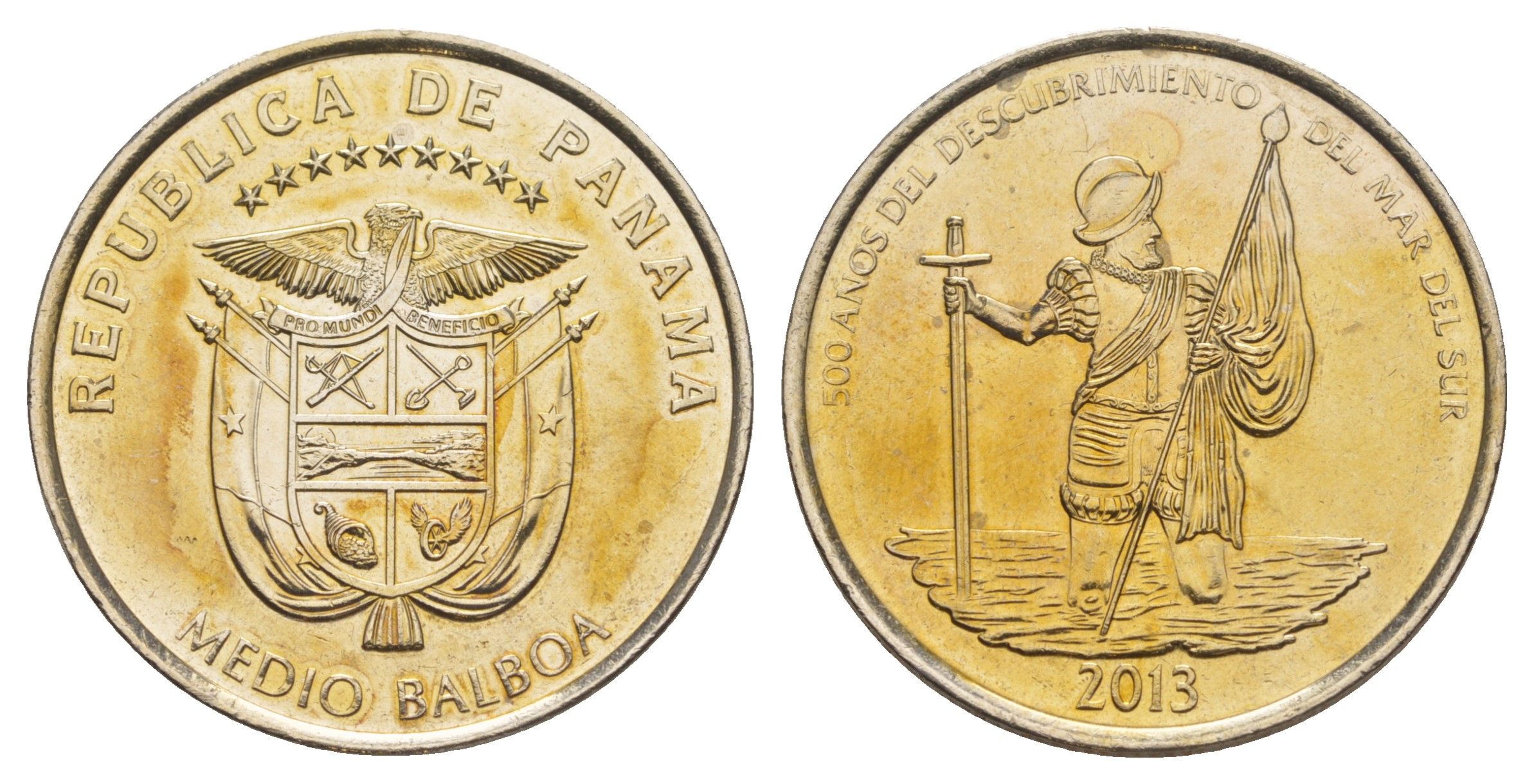 Панама 1/2 бальбоа (50 сентесимо) 2013 500 лет открытиям в Тихом океане KM 144 медь плакированная медно-никелем UNC 4645-235