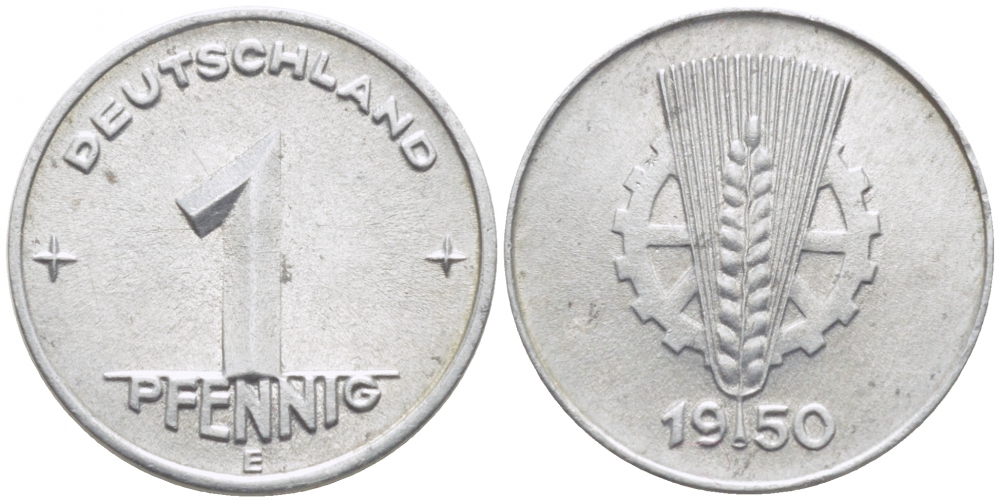 ГДР 1 ПФЕННИГ 1950 E KM 1 алюминий aUNC 4127-614
