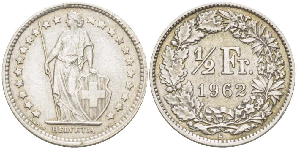 Швейцария 1/2 франка 1962 В KM 23 серебро 39-1165