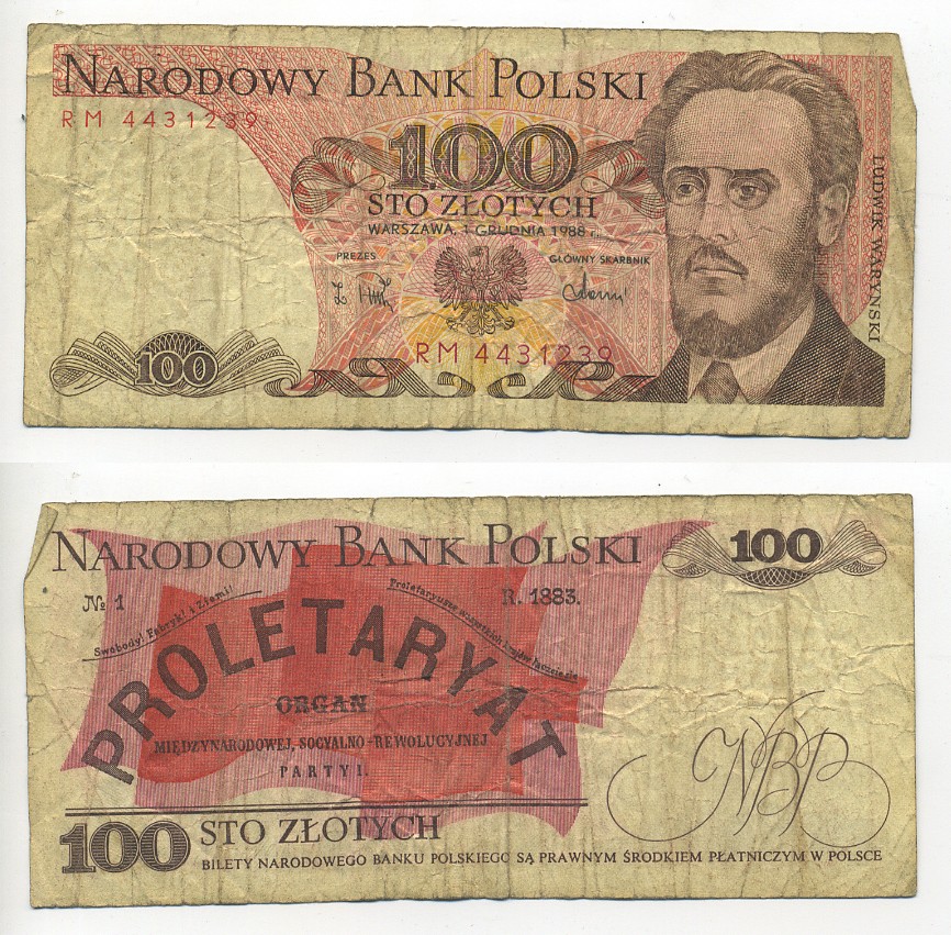 Польша 100 злотых 1988 Людвиг-Фаддей Варынский, манифест социал-революционной партии Pick 143 e бумага 6289-12-3-1