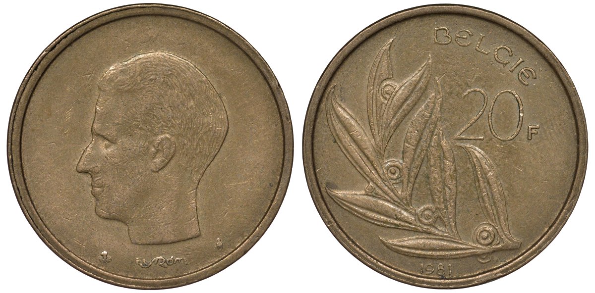 Бельгия 20 франков 1981 BELGIE KM 160 никель бронза 4123-1216