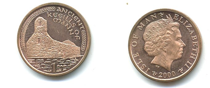 ОСТРОВ МЭН 1 ПЕННИ 2000 PMM AA КРЕПОСТЬ KM 1036 бронза сталь UNC 04-433