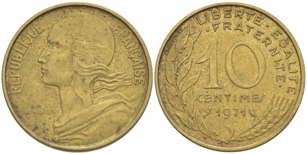 ФРАНЦИЯ 10 САНТИМОВ 1971 ТИП MARIANNE KM 929 медь алюминий никель 3309-1054