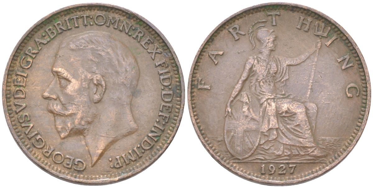 Великобритания 1 фартинг 1927 Георг V (1910-1936) KM 825, Spink 4061 бронза 4613-461