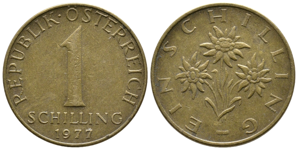 Австрия 1 шиллинг 1977 KM 2886 алюминиевая бронза 4606-932