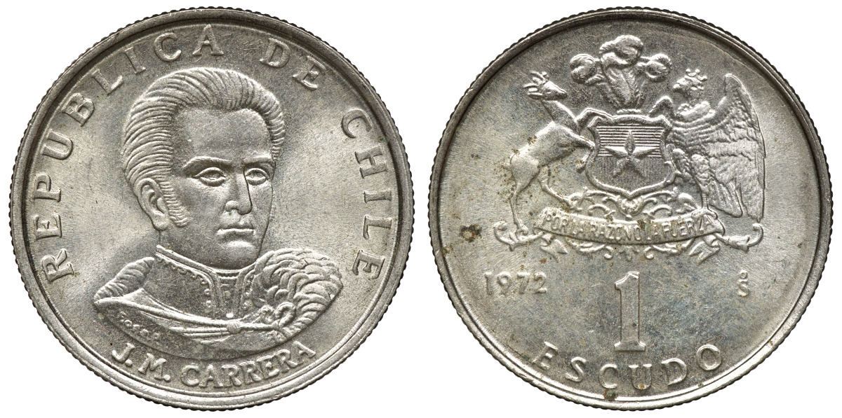 Чили 1 эскудо 1972 Хосе Мигель Каррера KM 197 медно-никель 4118-313