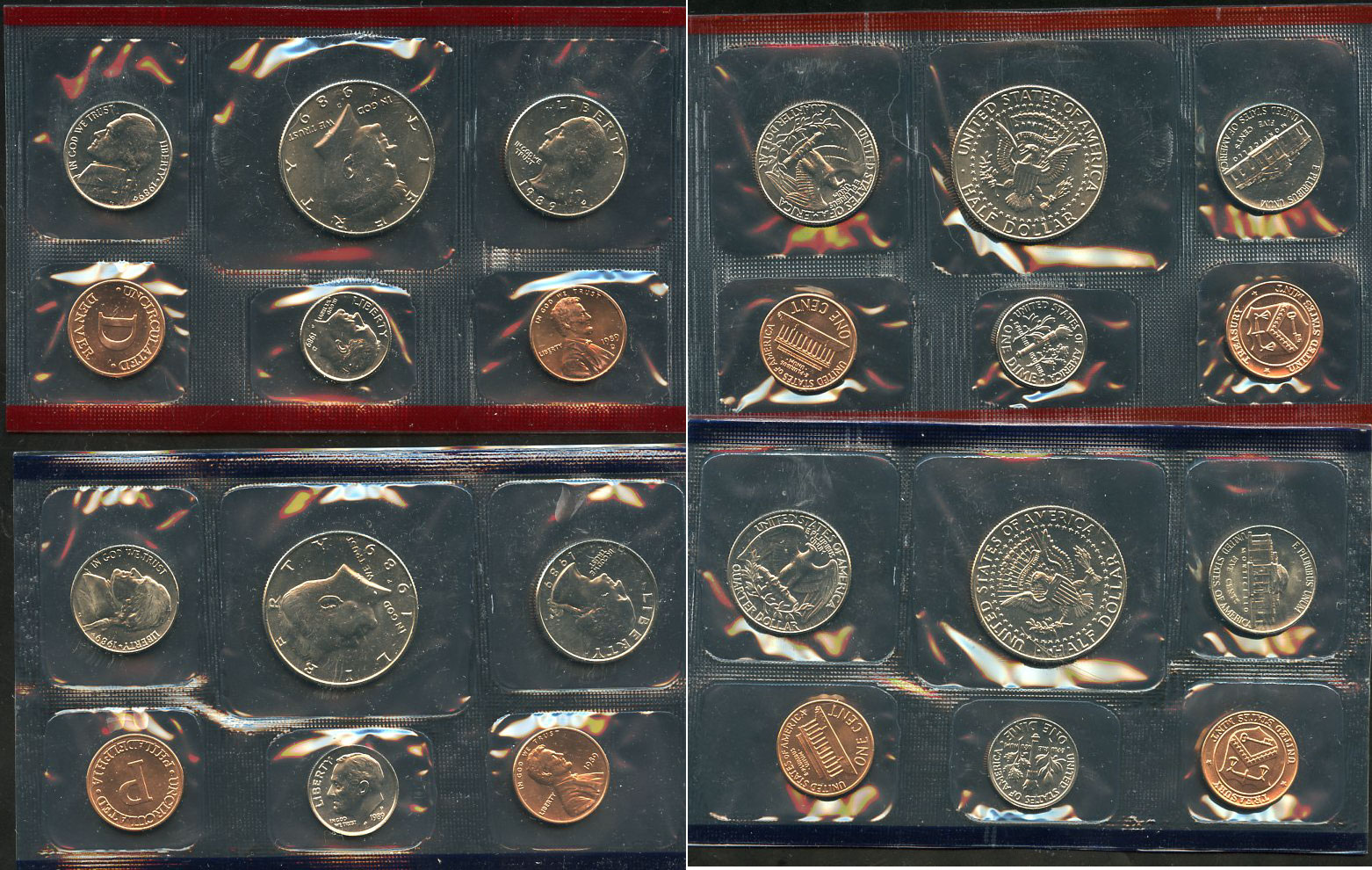 США официальные наборы из 10 монет и 2 жетонов монетного двора 1989 D, P, Джон Кеннеди KM MS 153   UNC  8-2-03-36