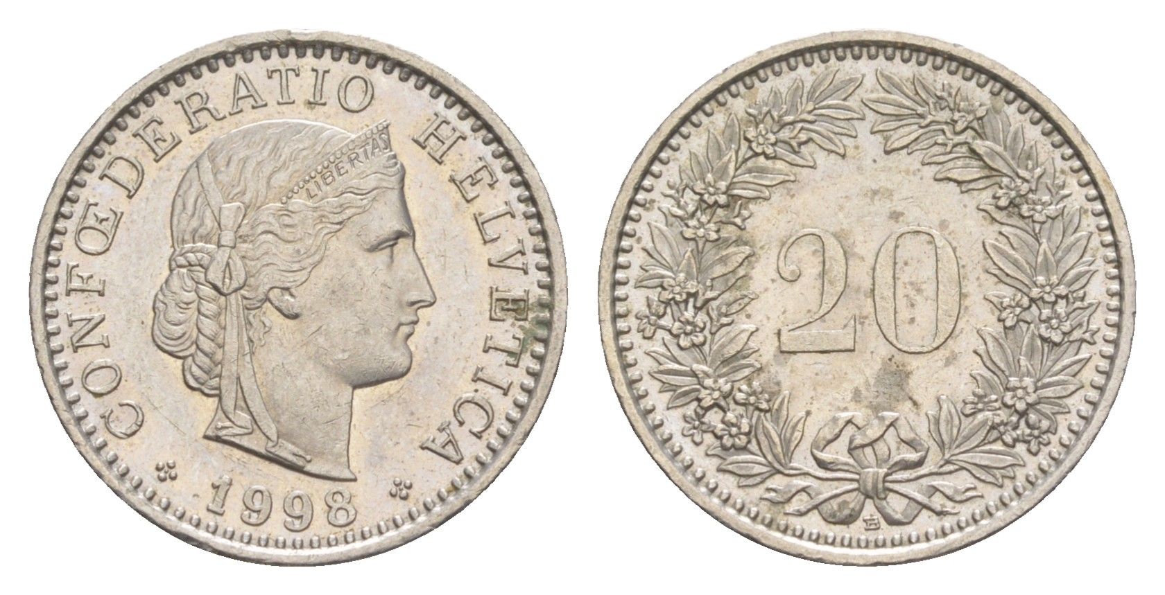 Швейцария 20 раппенов 1998 B KM 29a медно-никель 4547-565