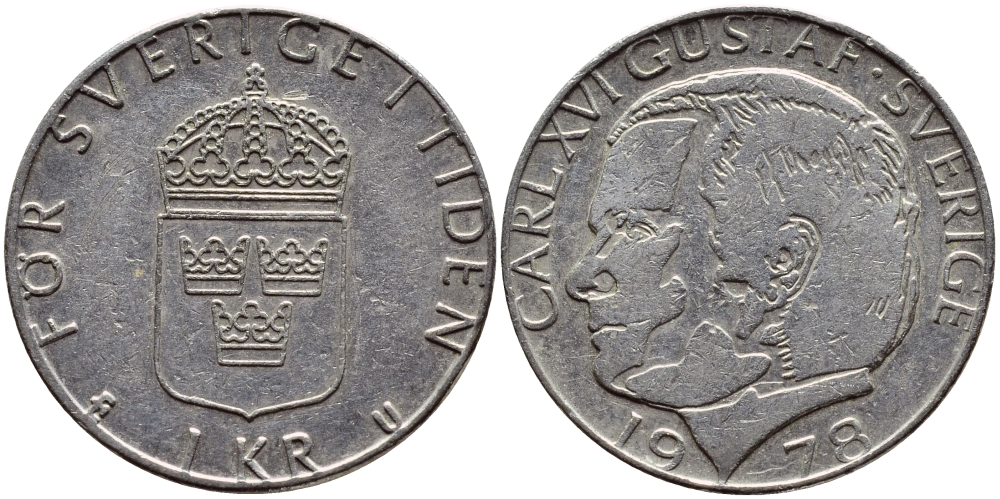 Швеция 1 крона 1978 Карл XVI Густав (1973- ) KM 852 медь плакированная медно-никелем 56-523