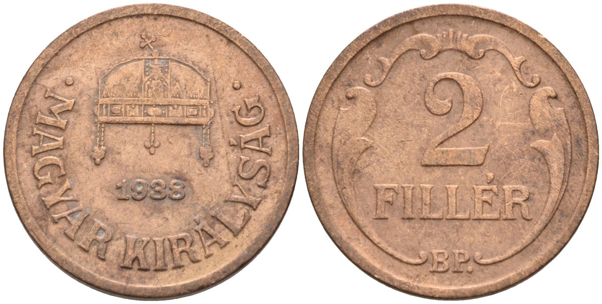 Венгрия 2 филлера 1938 BP KM 506 бронза 4115-1155