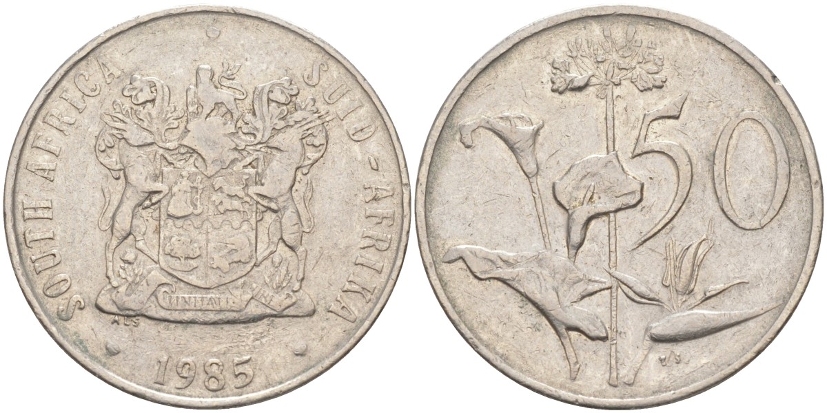ЮАР 50 центов 1985 Зантедеския Эллиота (калла), герб KM 87 никель 3333-1132