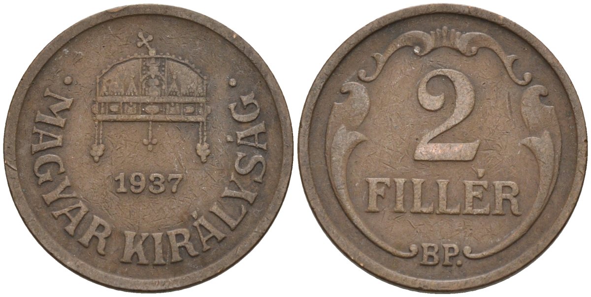 Венгрия 2 филлера 1937 BP KM 506 бронза 4115-1152