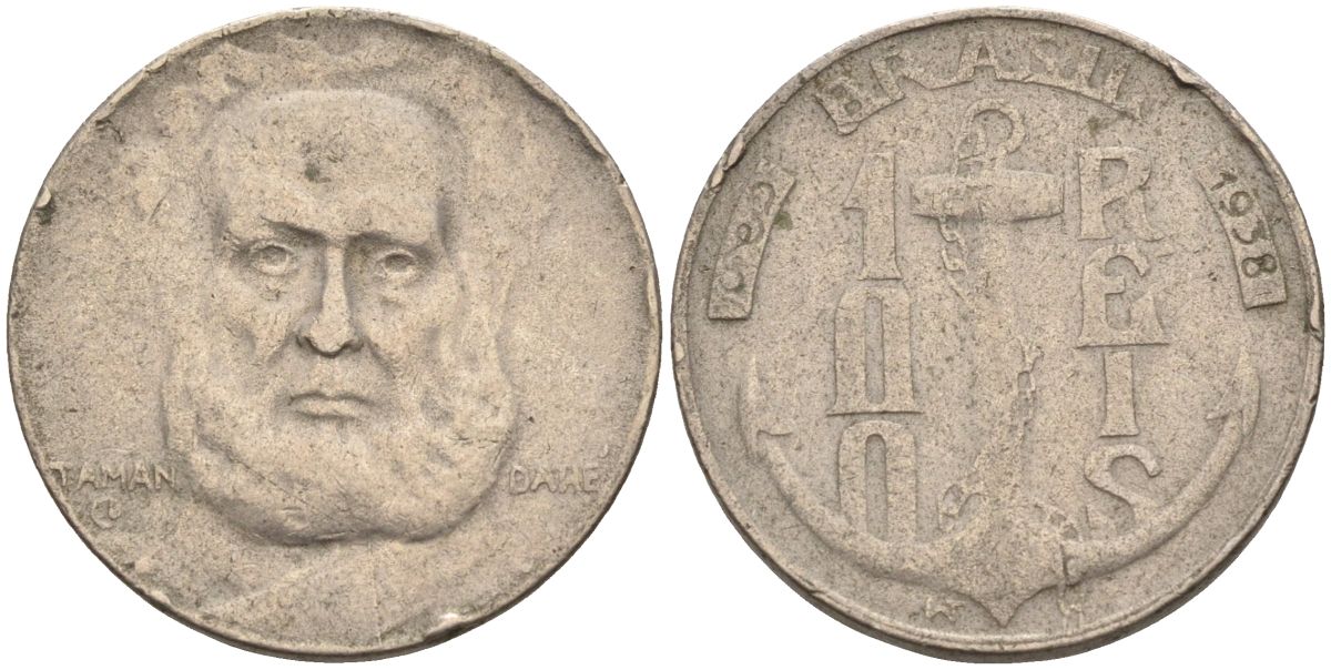 Бразилия 100 рейс 1938 Маркиз Тамандаре KM 536 медно-никель 4115-642