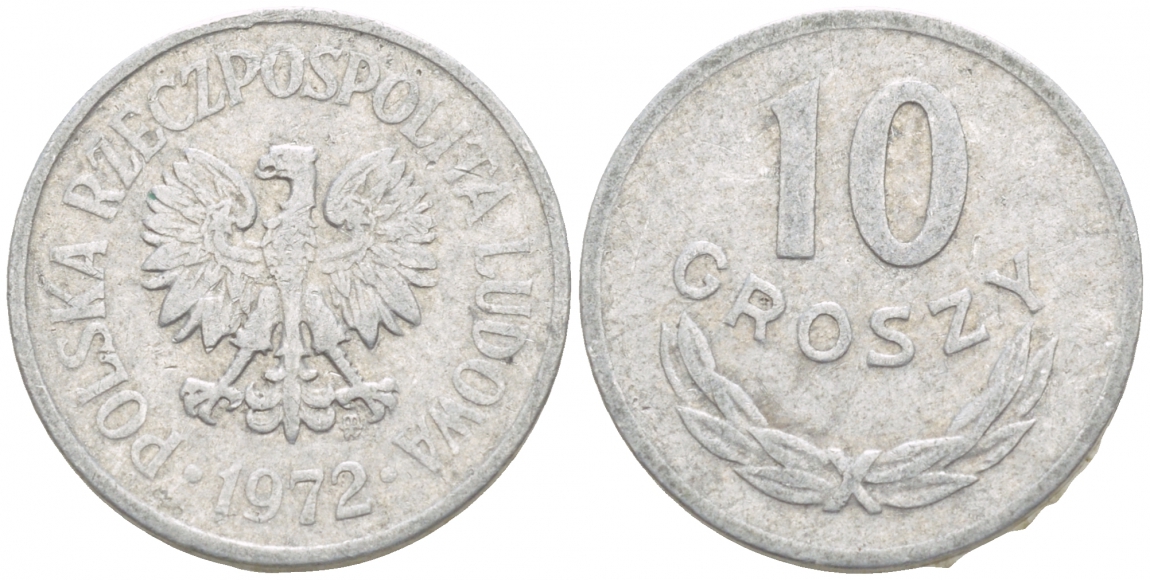 ПОЛЬША 10 ГРОШЕЙ 1972 MW KM АА47 алюминий 4549-266