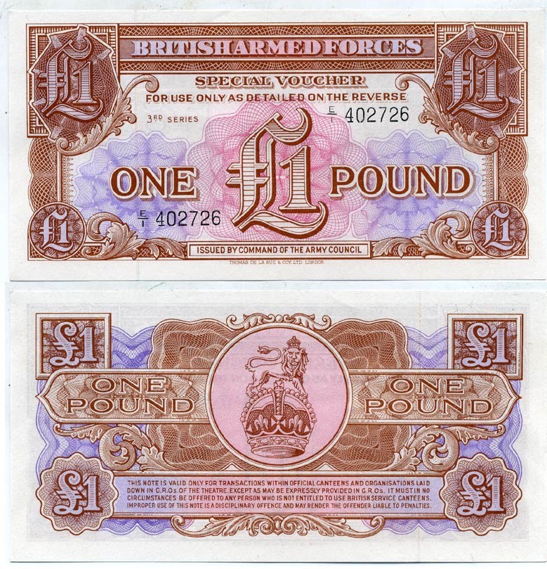 Великобритания, Британские вооруженные силы 1 фунт 1956 серия 3 Pick M29 бумага UNC (пресс) 6289-40-4-1