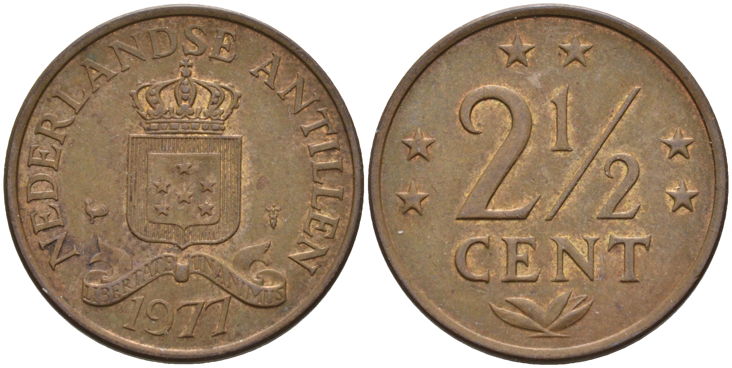 Нидерландские Антилы 2 1/2 цента 1977 Юлиана (1948-1980) KM 9 бронза 4595-431