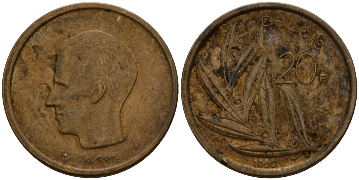 Бельгия 20 франков 1980 Belgie, Бодуэн I (1951-1993) KM 160 никель бронза 4599-141