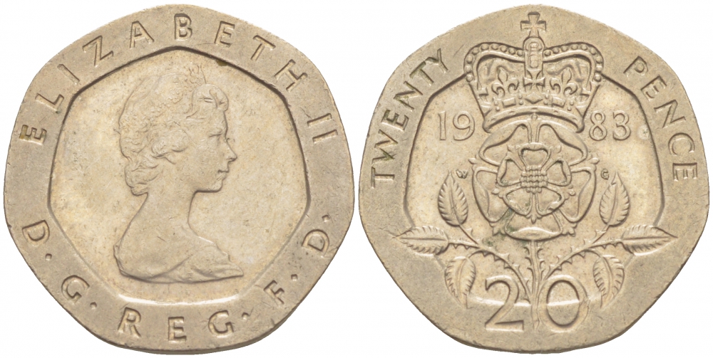 Великобритания 20 пенсов 1983 Елизавета II (1952-2022) KM 931, Spink 4230 (G1) медно-никель 212-1257