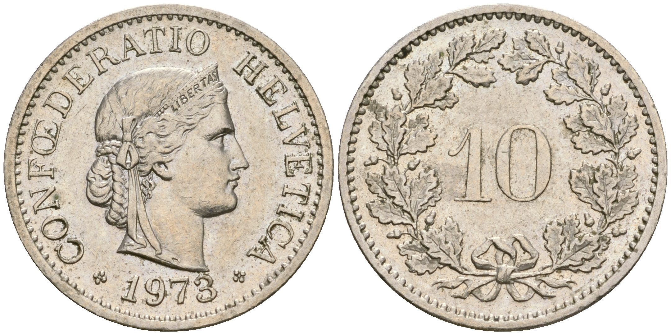 Швейцария 10 раппенов 1973 KM 27 медно-никель 4364-1341