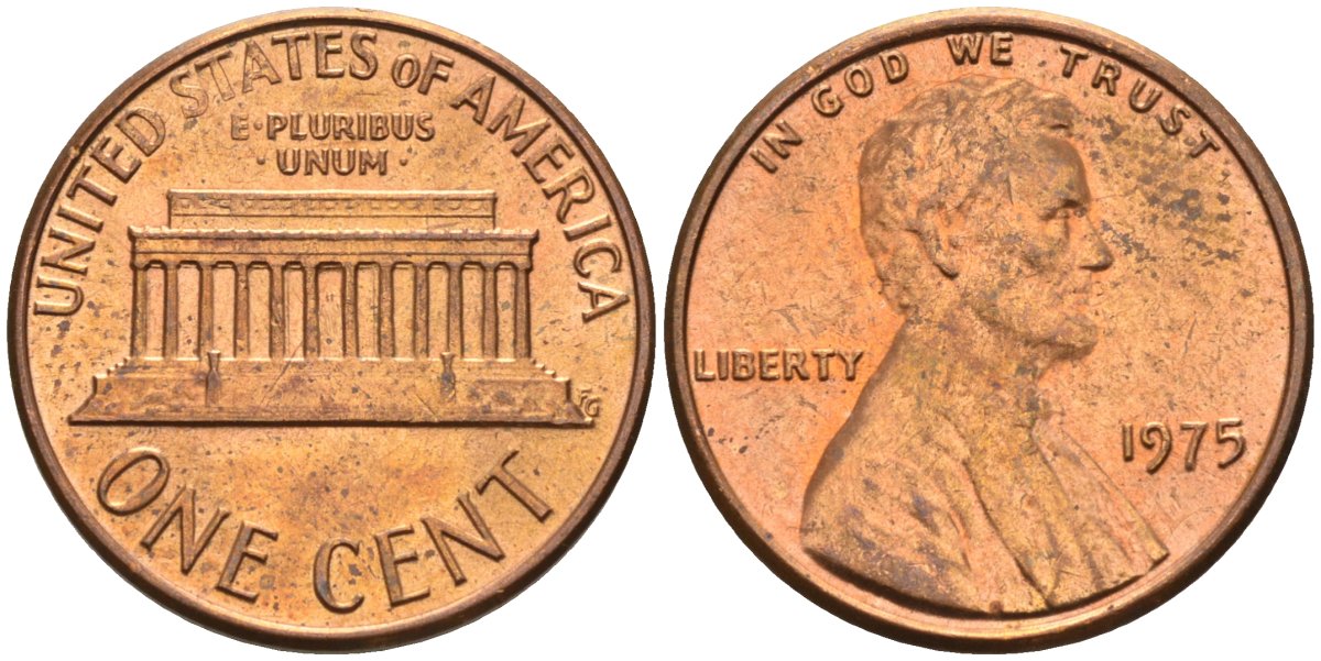 США 1 цент 1975 Линкольн KM 201 медь цинк 4115-921