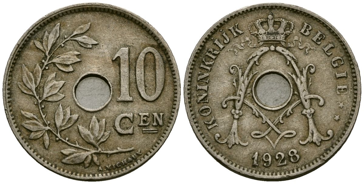 Бельгия 10 сантимов 1928 Belgie KM 86 медно-никель 4163-332