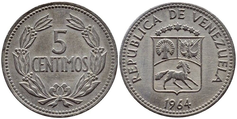 Венесуэла 5 сентимо 1964 KM 38.2 медно-никель 4392-914