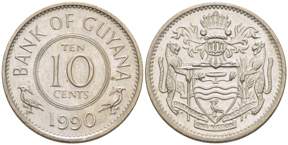 ГАЙАНА 10 ЦЕНТОВ 1990 РЕСПУБЛИКА KM 33 медно-никель 3309-644