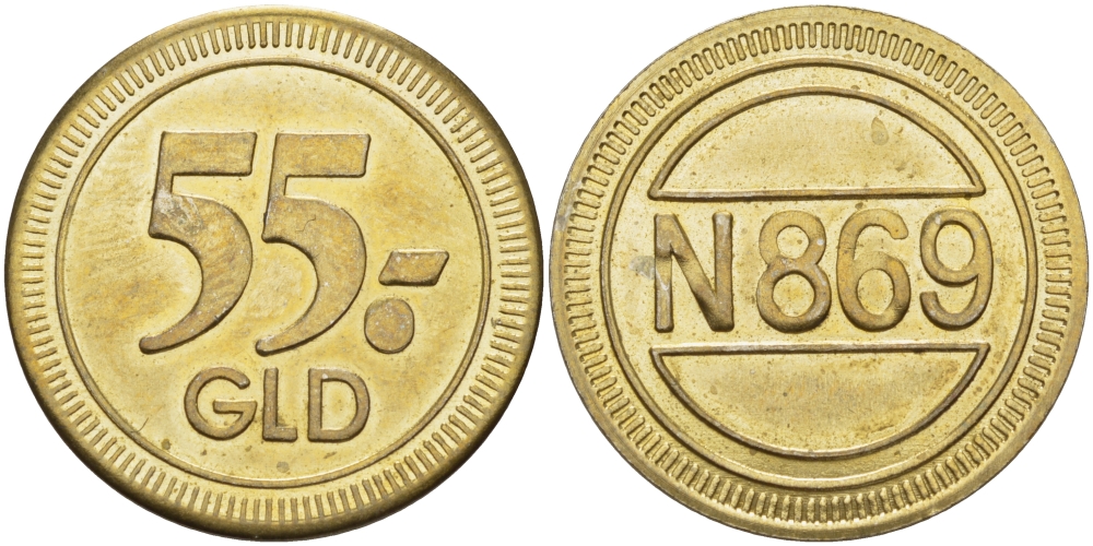 НИДЕРЛАНДЫ РЕКЛАМНЫЙ ЖЕТОН ND 55/- GLD N 869, ДИАМЕТР 26 ММ. желтый металл 28-754